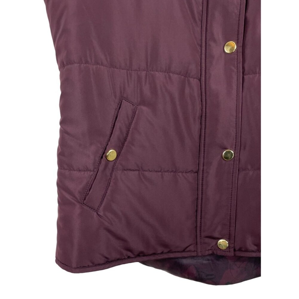 Style & Co Womens Size Medium Burgundy Puffer Vest w/Gold Zipper & Snaps - Picture 6 of 10